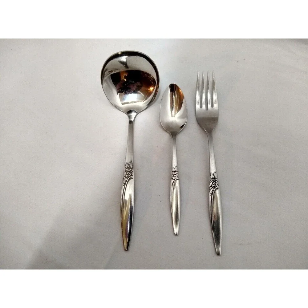 VINTAGE Oneida HIGHLAND ROSE Ladle, Fork and Spoon Stainless Steel (USA)